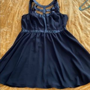 Leather accent little black dress